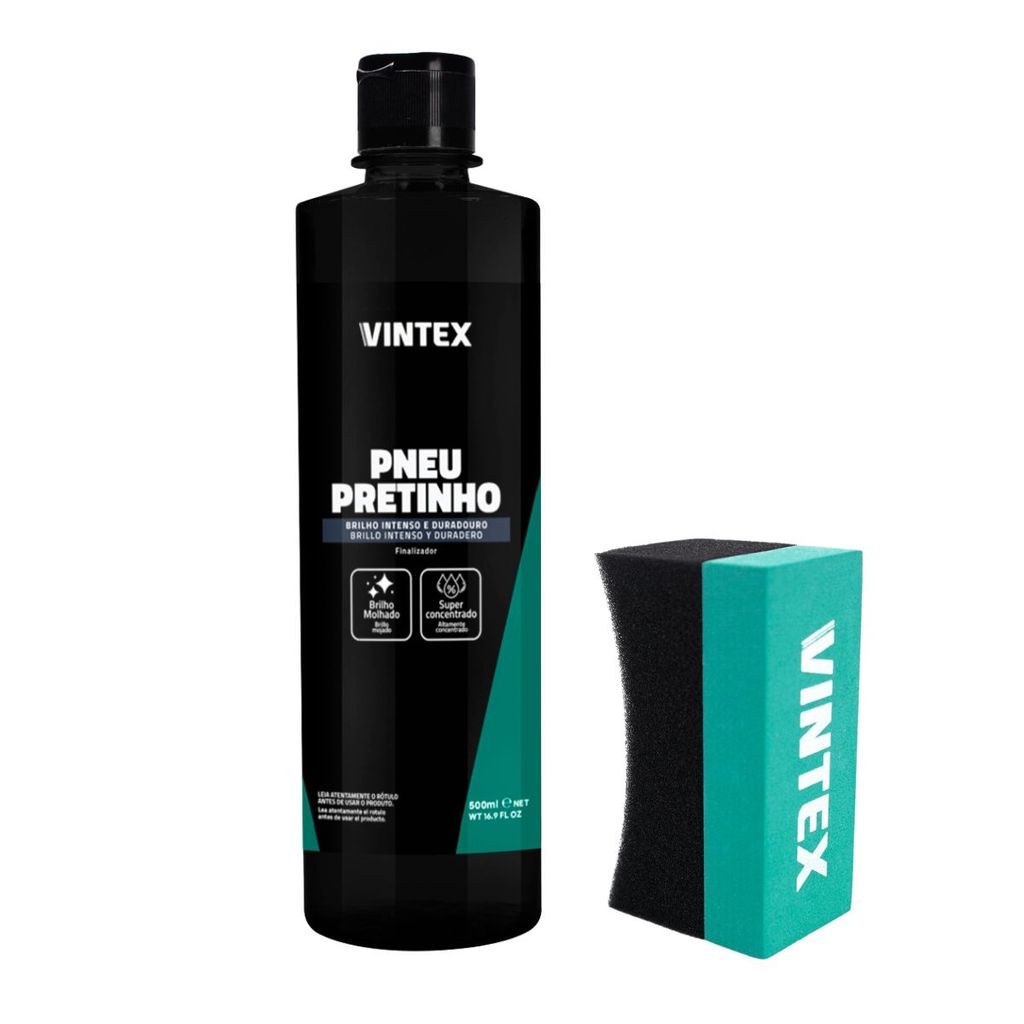 Kit Pneu Pretinho 500mL Esponja Curva Aplicadora