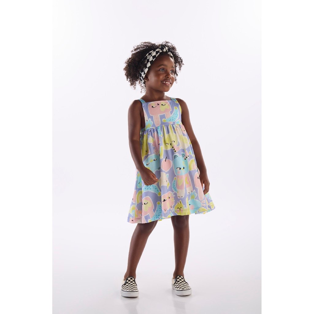 Vestido Infantil Algodão e Viscose Três e Já