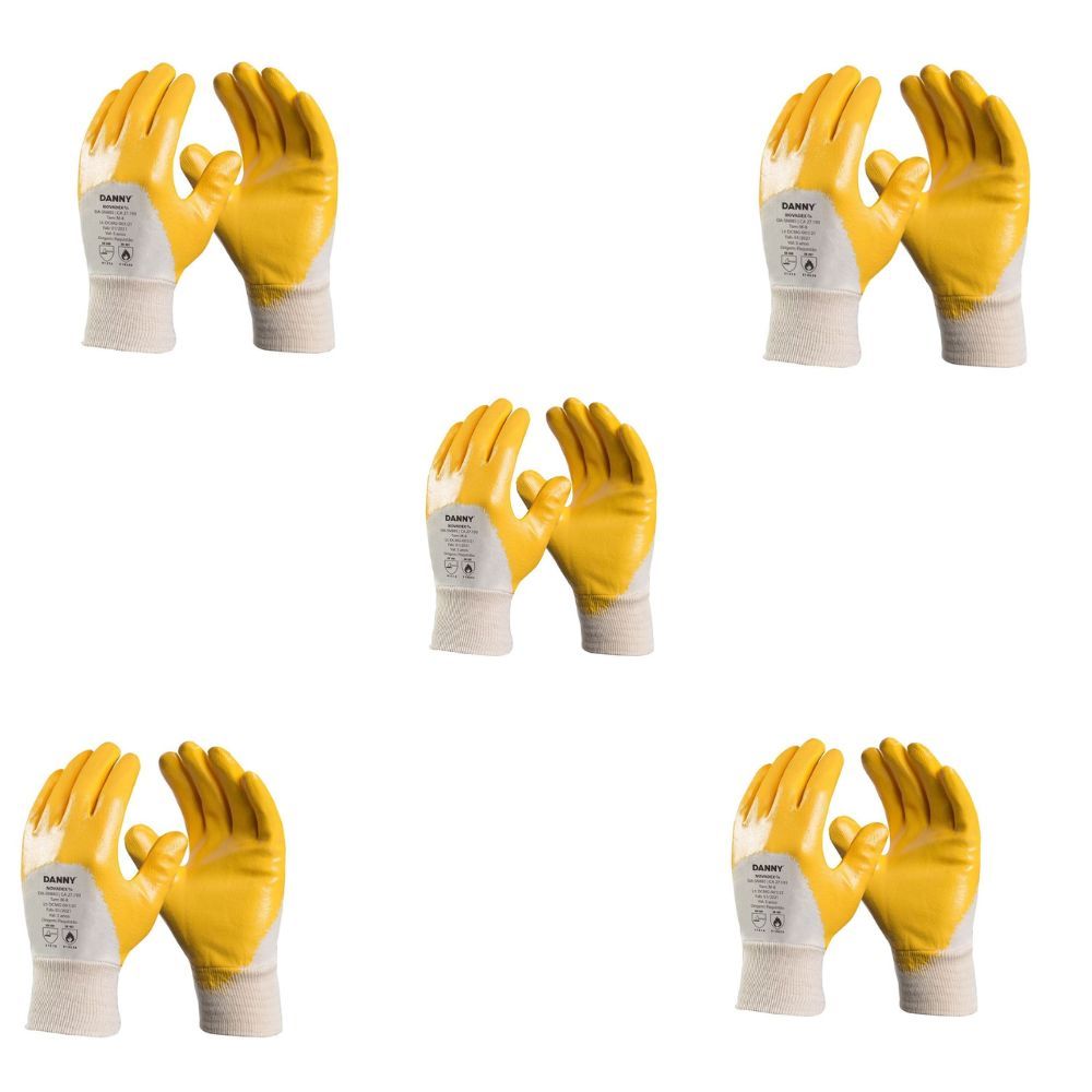 5 PAR LUVA DE SEGURANÇA DE ALGODÃO COM NITRILICO DANNY NOVADEX AMARELA  ALTA RESISTENCIA QUIMICA E MECANICACA27193