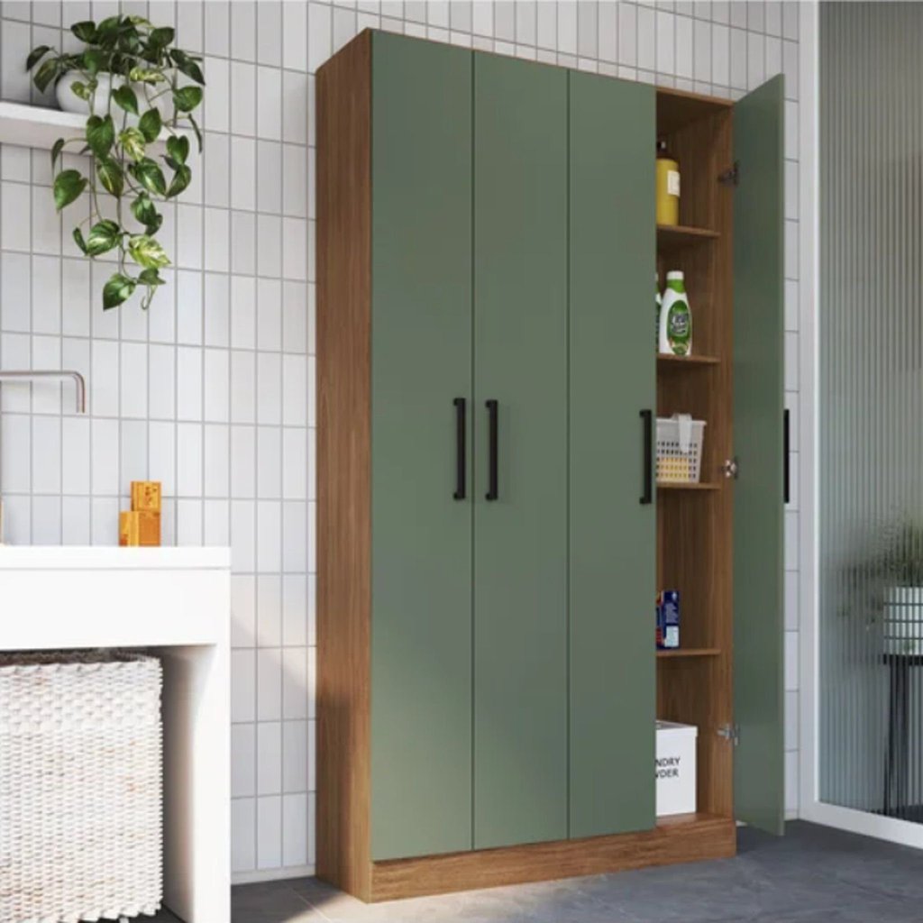 Armário Multiuso 4 Portas e 8 Prateleiras Rivera Freijó/Oliva em Oferta na Shopee