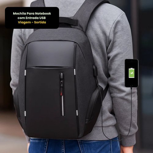 Mochila Notebook Impermeável Reforçada com Porta USB