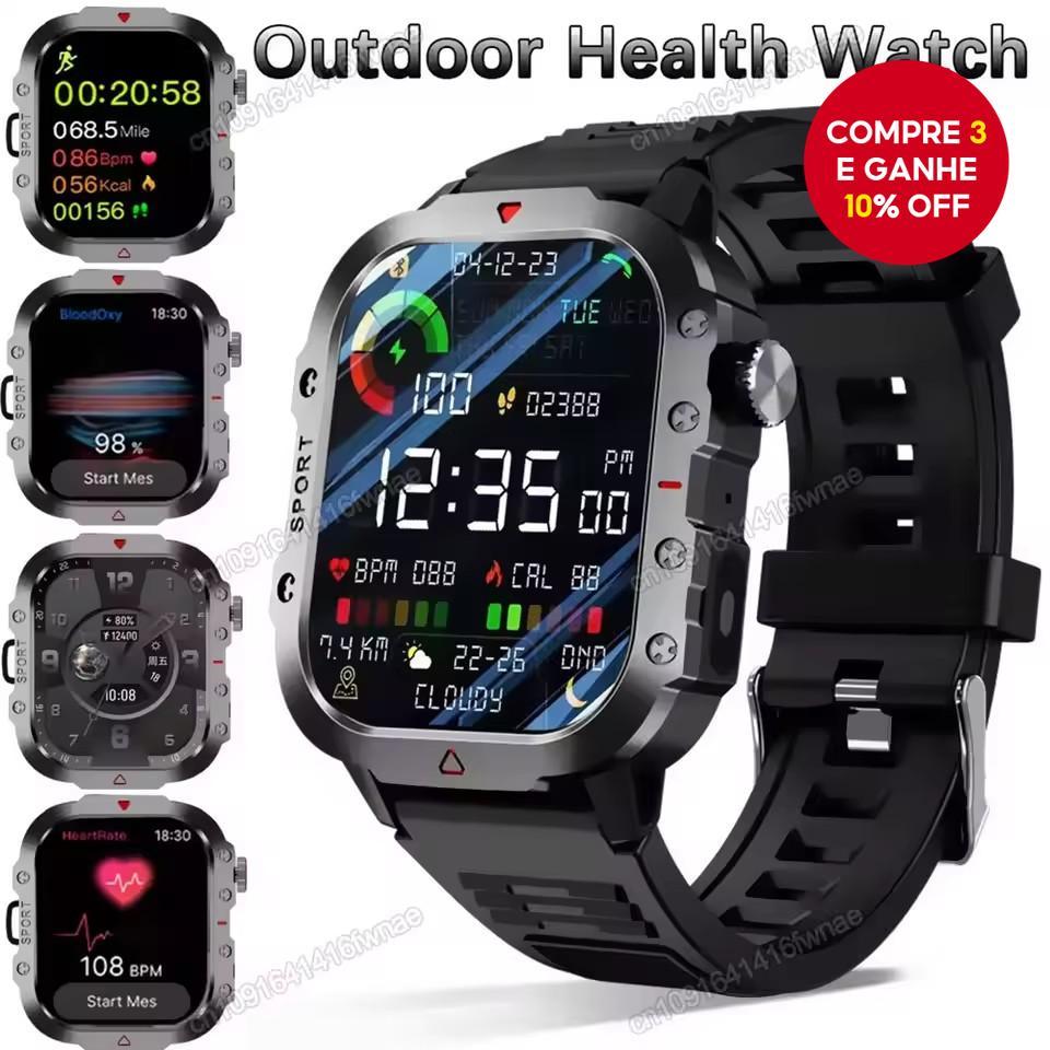 Relógio Inteligente Militar Externo GPS Homens Lanterna Impermeável Rastreador Esportivo Ao Ar Livre Chamadas Bluetooth