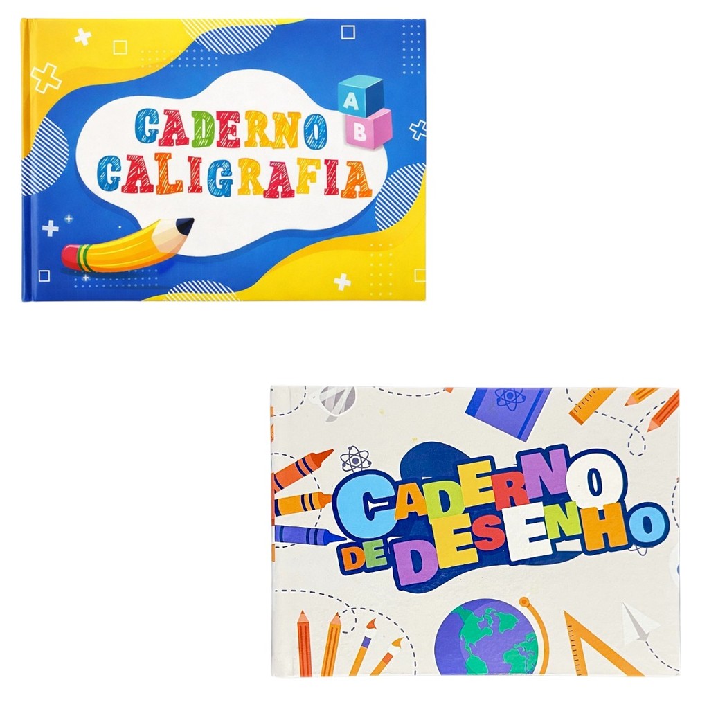 kit 2 cadernos Caligrafia Desenho brochura capa dura escolar