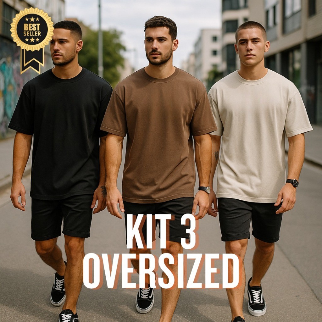 Kit 3 Camiseta Lisa Oversized Masculina Algodão Ideal com Calça Jeans