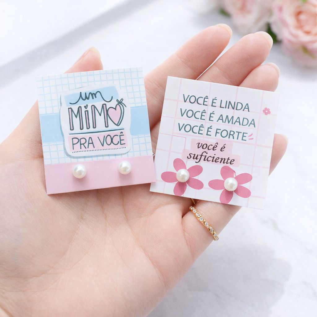 Kit 100, 50 , 20 Pares de Brinco de Perola + tag Mimo para cliente em Oferta na Shopee