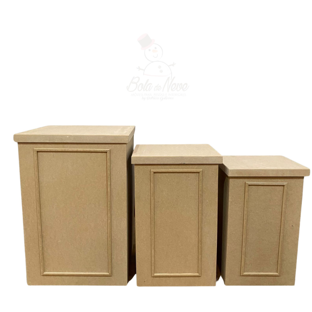 TRIO DE CUBO BOISERIE DOBRÁVEL RESISTENTE MDF (CRU) - Festa, Decoração, Móveis Bola de Neve