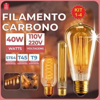 Lâmpada Filamento Carbono ST64 T45 T9 40W Luz Quente Âmbar E27 110V ou 220V em Oferta na Shopee