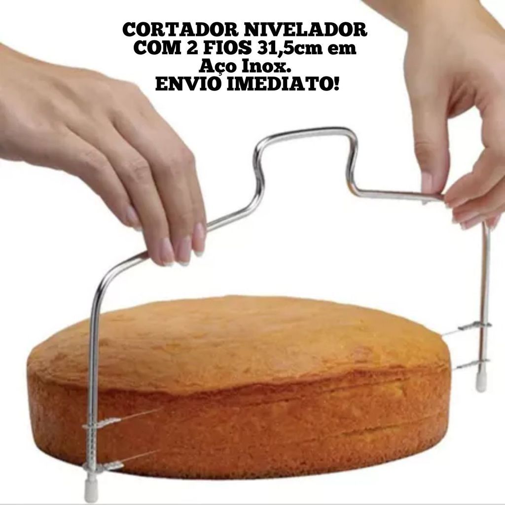 Cortador Fatiador Nivelador De Bolo Com Fio Duplo Ajustável em Aço Inox 31,5cm Profissional 1 ou 2Un em Oferta na Shopee