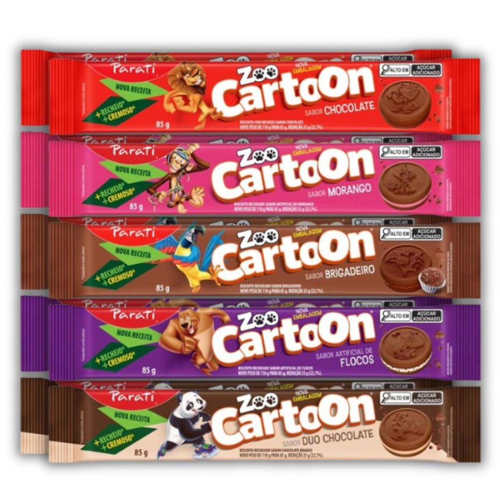 Pack 10un Biscoito Recheado Bolacha Zoo Cartoon Parati 85g - Kit com 10x85g