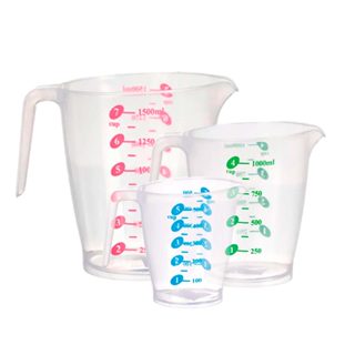Kit 3 Jarra Medidora  500ml 1000ml 1500ml Dosadora Transparente Plástico Receita Cozinha Medida Bico em Oferta na Shopee