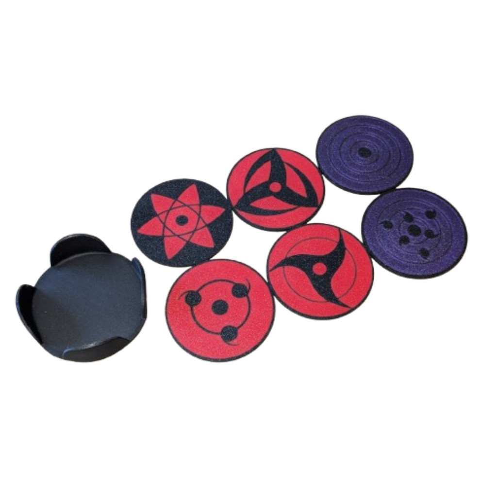 Kit 6 Porta Copos Sharingan + Suporte Organizador