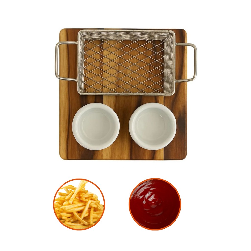 Kit Pestiqueira com Cesta e 2 Ramekins Porções Mini Salgados