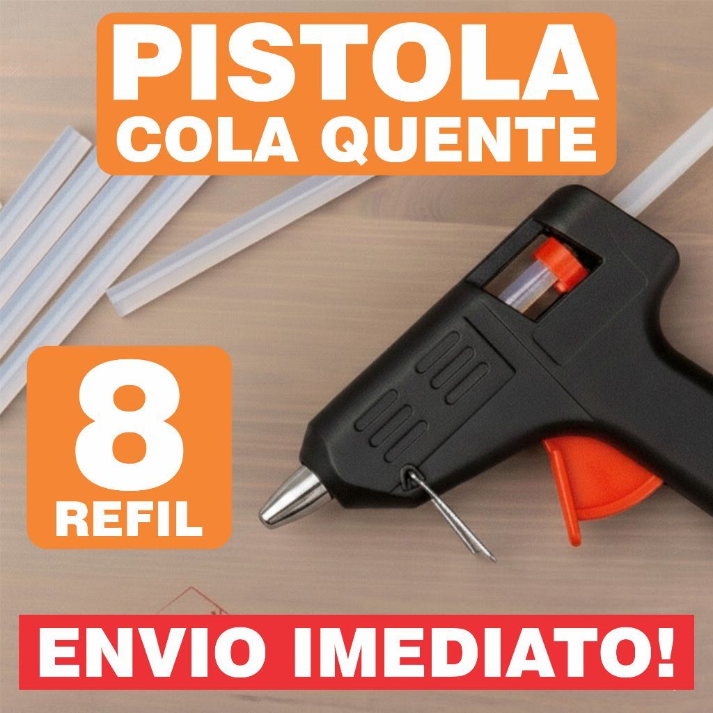 Pistola De Cola Quente + 8,16 Refil Bastões De Cola Escola Bivolt 110v e 220v Profissional 10w Revolver para  Artesanato