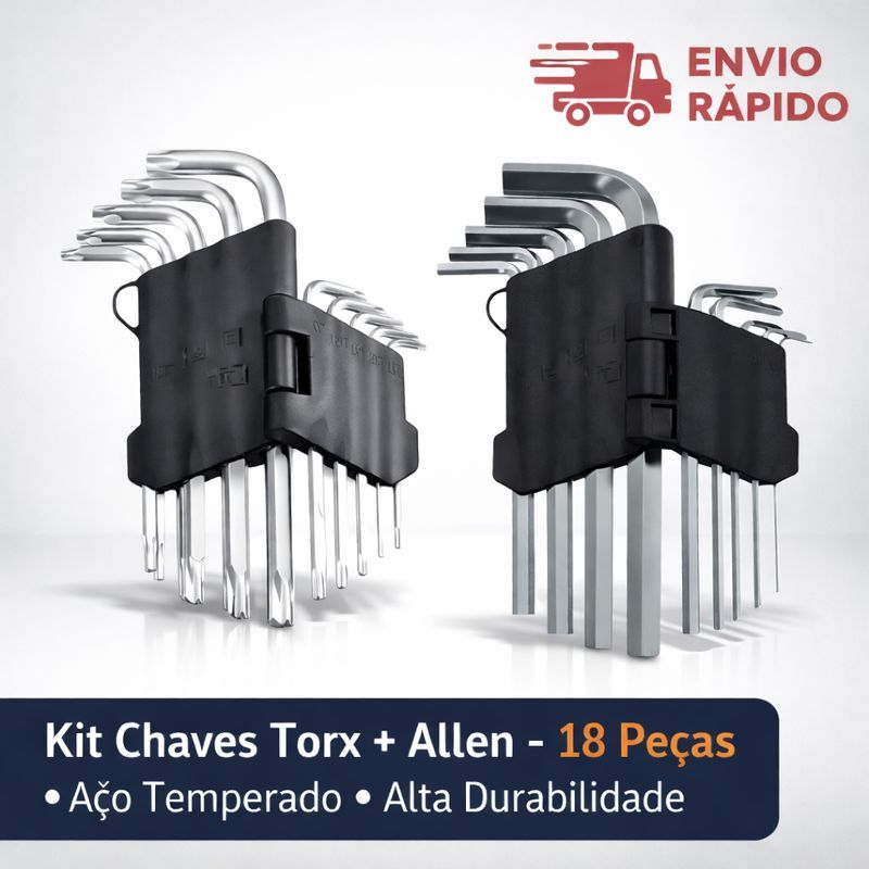 Jogo de Chave Torx + Jogo Allen Curta Kit com 18 Peças Torque e Allen T10 até T50