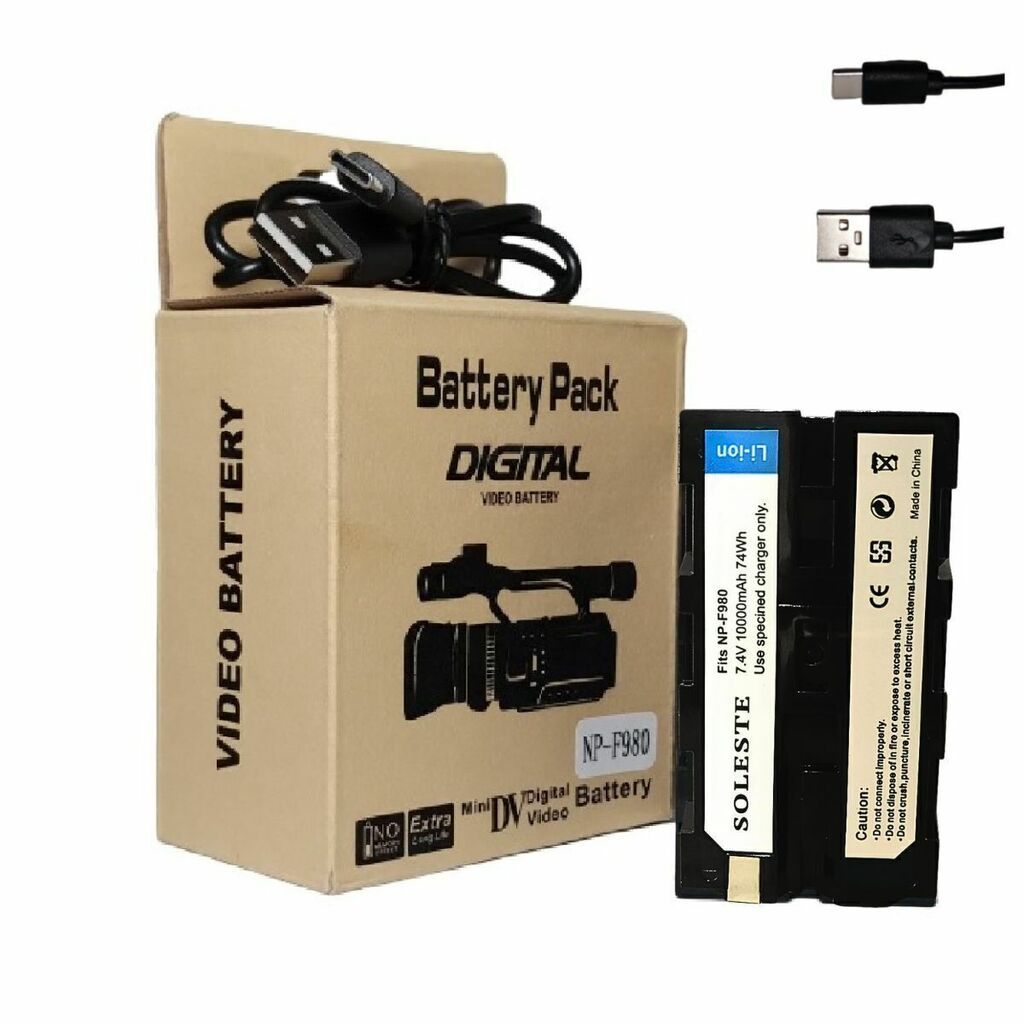 Bateria SOLESTE NP-F980 10.000mAh com Carregamento USB Tipo C Para Leds, Cameras E Filmadoras S