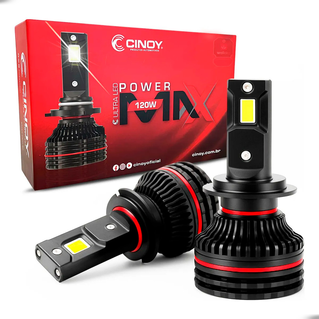 Super LED H7 Cinoy Powermax Alta Potência com Cooler 6000K