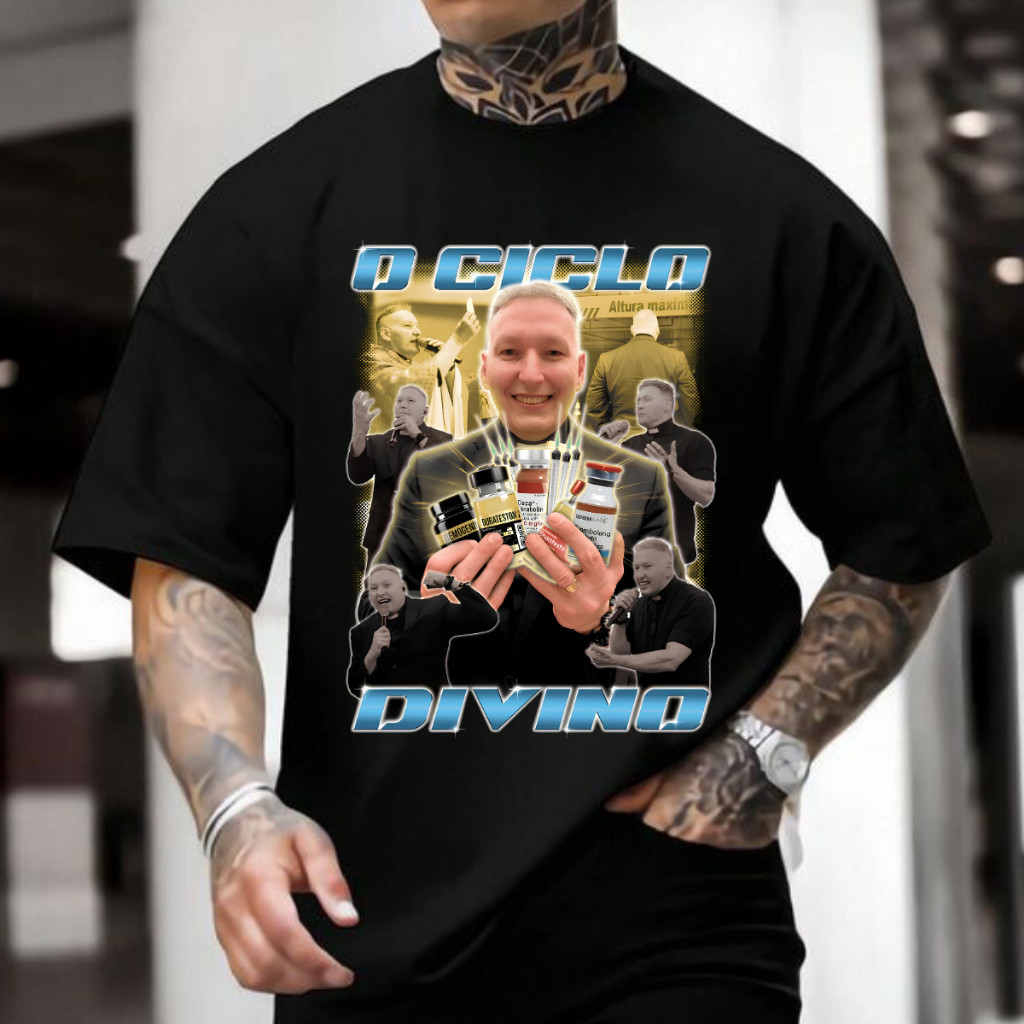 Camiseta Oversized Maromba Padre Meme Ciclo Divino Academia Bodybuilder 100% Algodão