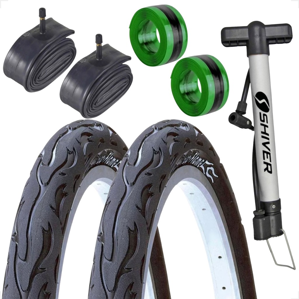 Par Pneu Bicicleta Kenda Flame Aro 26 x 2.125 Balão + 2 camara Shiver + Brinde bomba e fita antifuro