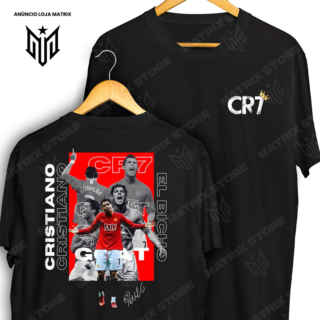 Camiseta Frente e Verso Cristiano Ronaldo CR7 The Best Futebol Camisa de Esportes 100% Algodão