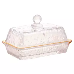 Manteigueira Petra Cristal Ecológico Martelado 17cm Lyor com Tampa e Fio de Ouro para Mesa Posta Café da Manhã Elegante