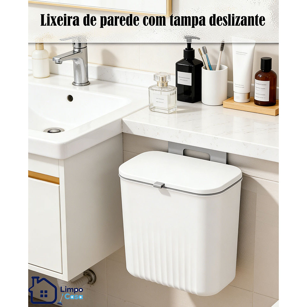 Lixeira de parede com tampa; ideal para cozinhas e banheiros para evitar odores. em Oferta na Shopee