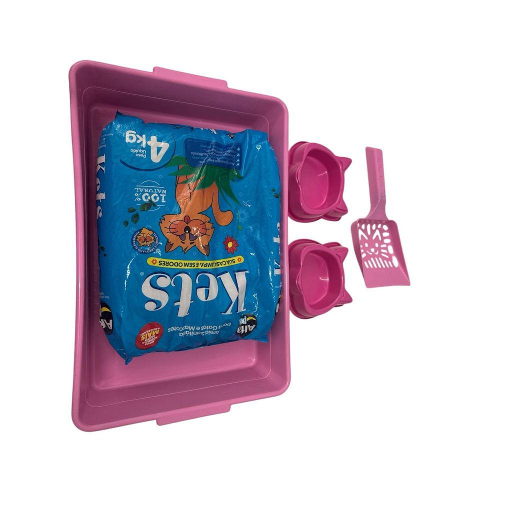 Kit Areia Kets 4Kg + Caixa de Areia para gatos + comedouro + bebedouro + pazinha em Oferta na Shopee