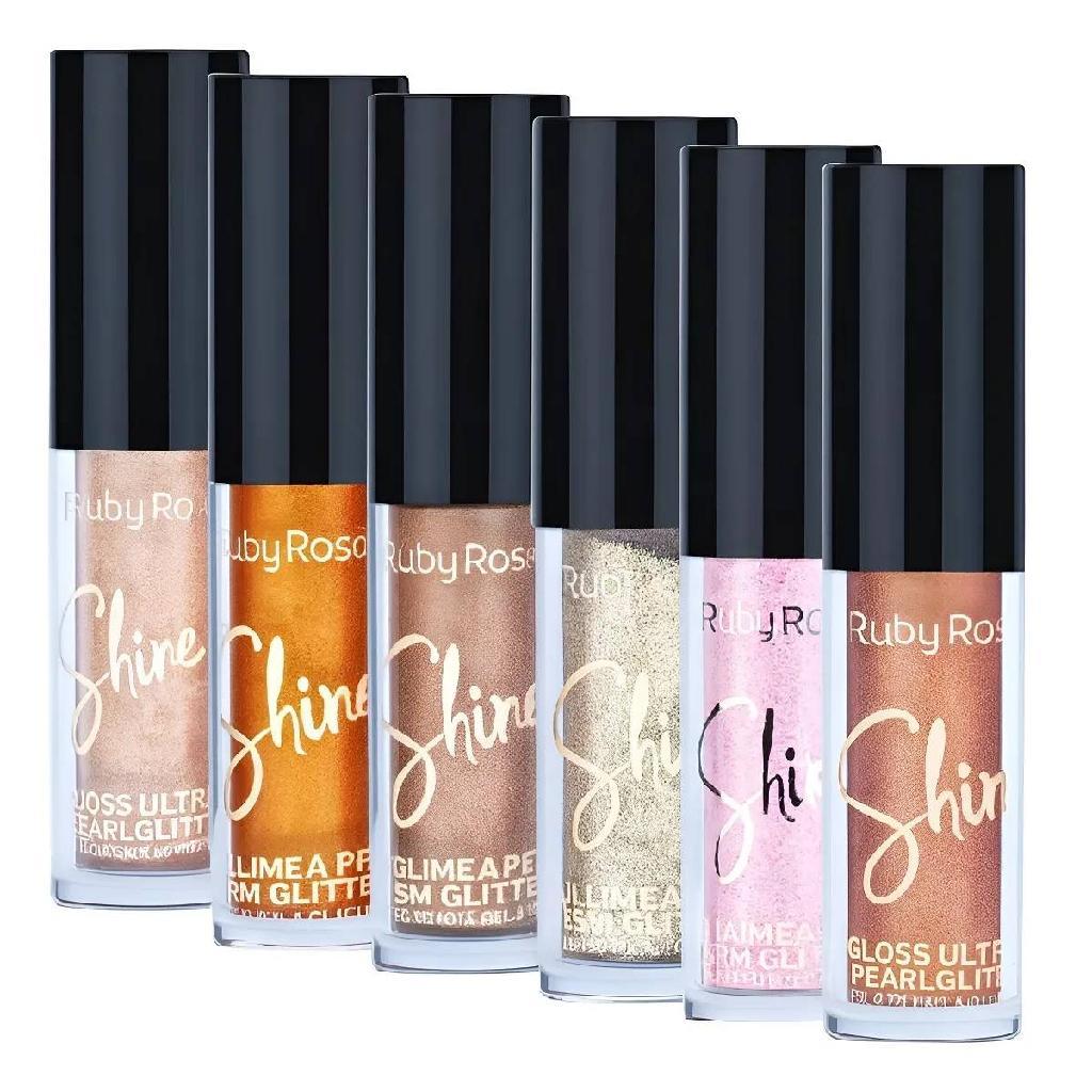 Delineador Líquido Glitter Ruby Rose Shine 6 Cores Brilhantes Colorido Festas Carnaval