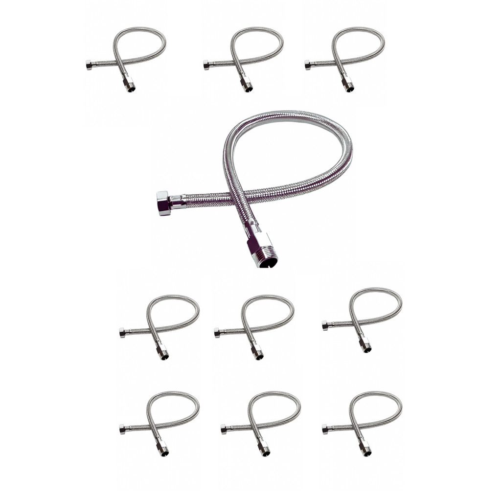 Kit 10 Engate Luxo 60 cm para Pia Flexível Inox com Chicote, Saída Macho e Fêmea, Rabicho – Água Quente e Fria