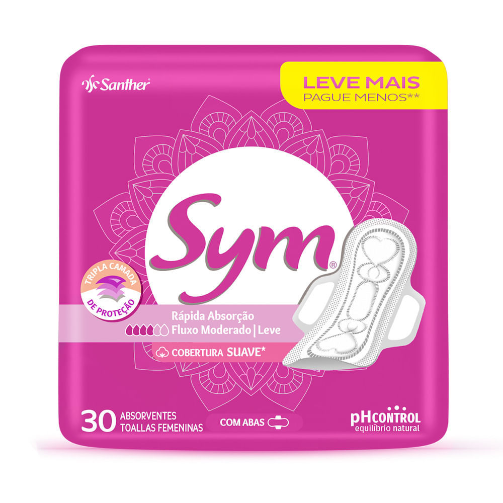Absorvente Sym Regular Suave Com Abas 30 Unidades em Oferta na Shopee