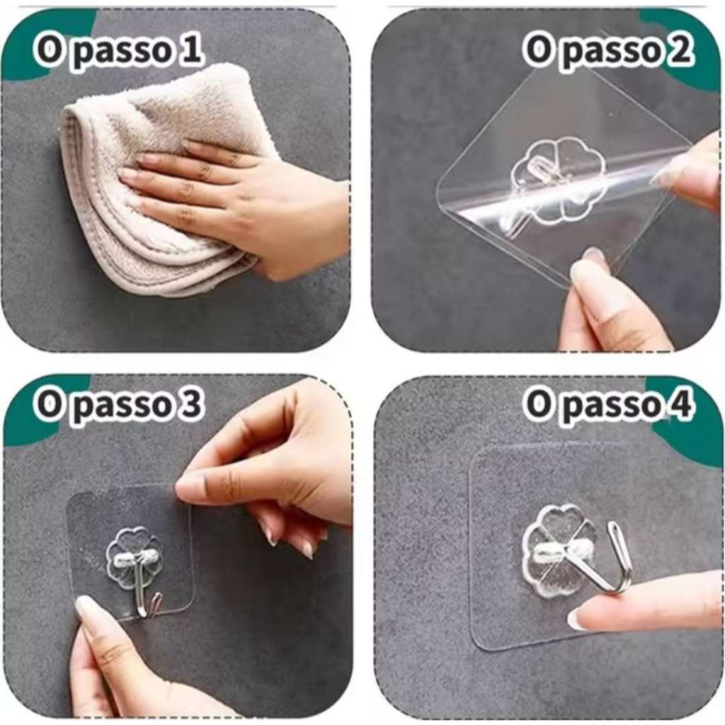KIT 20 Ganchos Adesivo Parede Multifuncional Transparente Autocolante Metálico Premiumo - Touro Shop