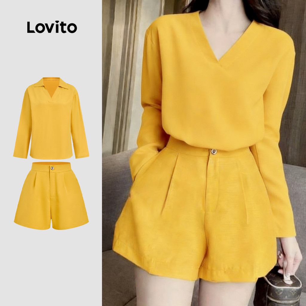 Lovito Tops ou Bottoms Casuais Lazer Primavera/verão Shorts Amarelos Tops ou Bottoms para Mulheres L165ED683 em Oferta na Shopee