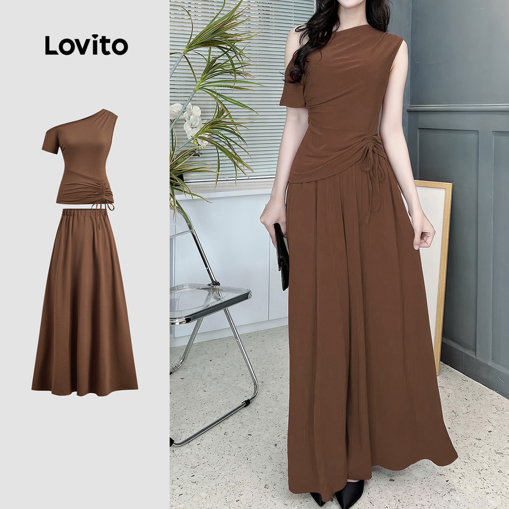 Lovito  Tops ou Saias Elegantes Amarração para Lazer Primavera/verão Saia Marrom para mulheres L172ED822 em Oferta na Shopee