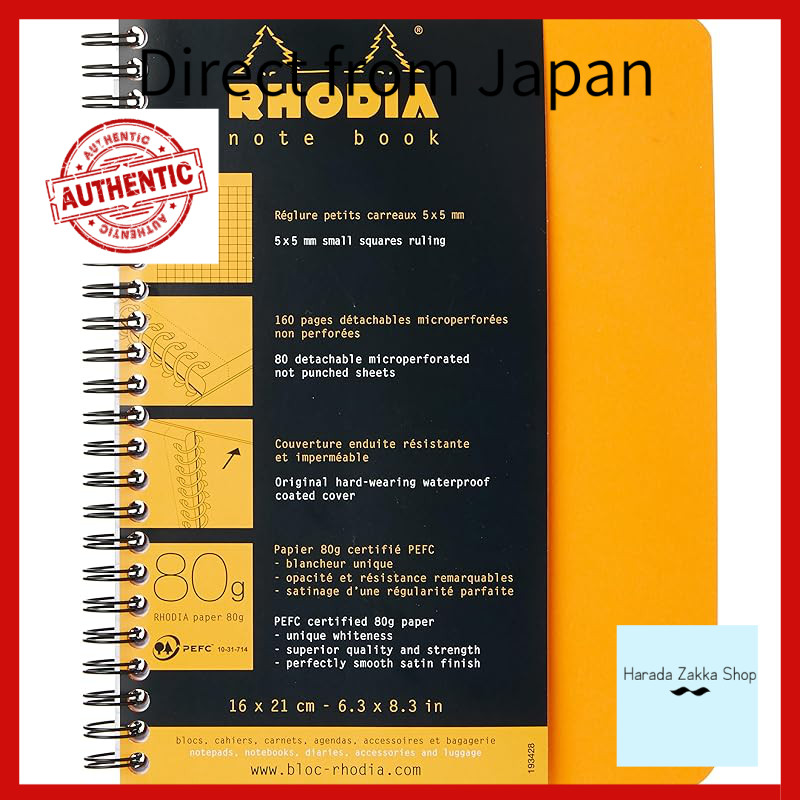 RHODIA Double Ring Notebook A5, 160 Pages, 5mm Grid, Water-Resistant Cover, Perforated, PEFC Certified, Orange, RHODIA Classic cf193428[Direct from Japan]