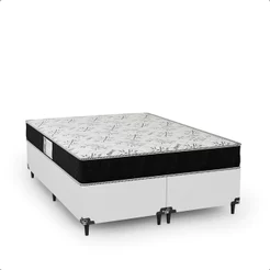 Cama Box Casal Bipartido Couro Branco + Colchão D33 One Face Suede Preto - e-Shop Casa