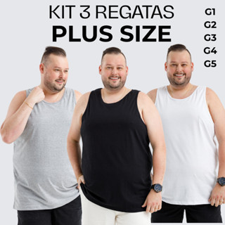 KIT 3 Regata Básica Plus Size Masculina Lisa Grande 100% Algodão G1 G2 G3 G4 G5 em Oferta na Shopee
