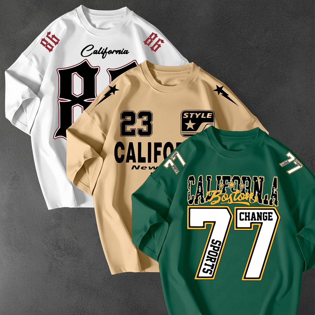 Kit 3 Camisetao Oversized Streetwear Estampa California Boston 86 23 77 Unissex Algodao Premium Top