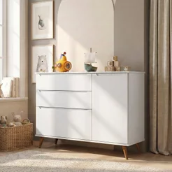 Cômoda Infantil 100% MDF com 3 Gavetas e 1 Porta Retrô Melinda Branca Branco
