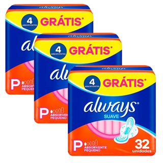 Kit 3 Absorvente Always Super Proteção Cobertura Suave - 96 Unidades em Oferta na Shopee