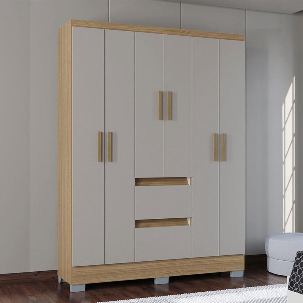 Guarda Roupa Napoles 6 Portas 2 Gavetas Poquema em Oferta na Shopee