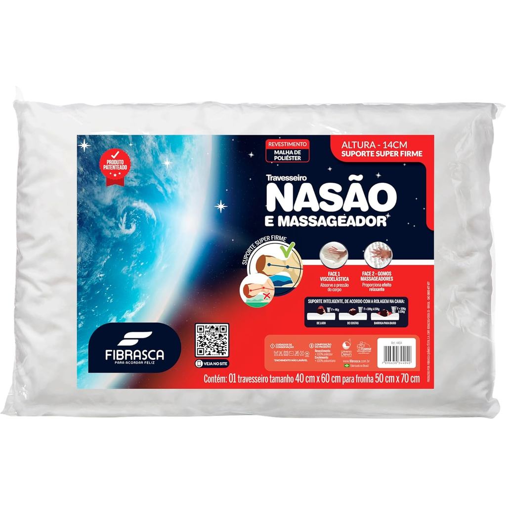 Travesseiro Fibrasca Nasa E 2 Lados De Conforto Com Toque Massageador Nasão Cor Branco em Oferta na Shopee