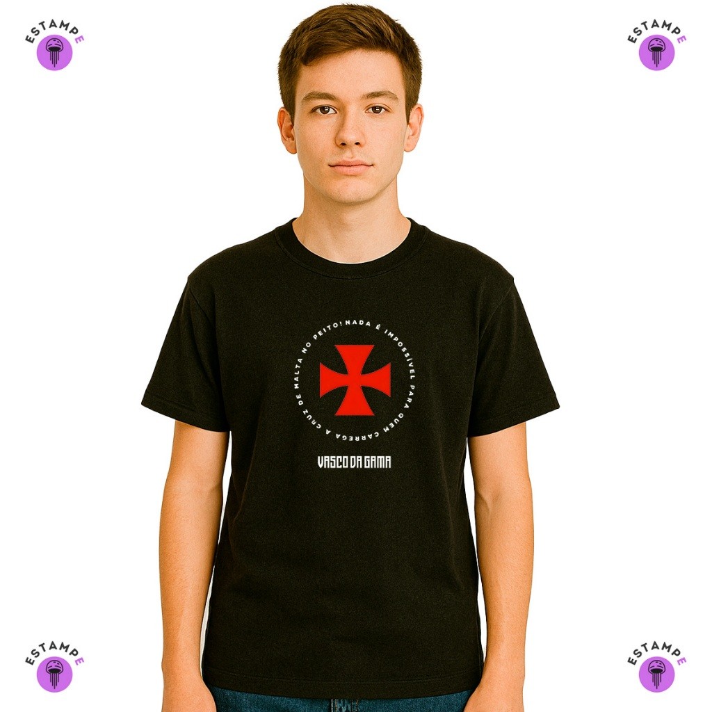 Camisa Camiseta Infantil Cruz De Malta Time CRVG Futebol Rio Blusa 100% Algodão Premium Unissex Menino Menina