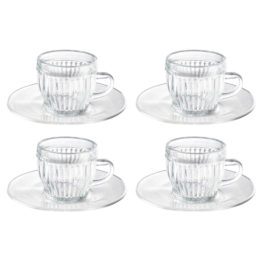 Xicara de café de vidro com pires Riviera 85ml - luva com 4 em Oferta na Shopee