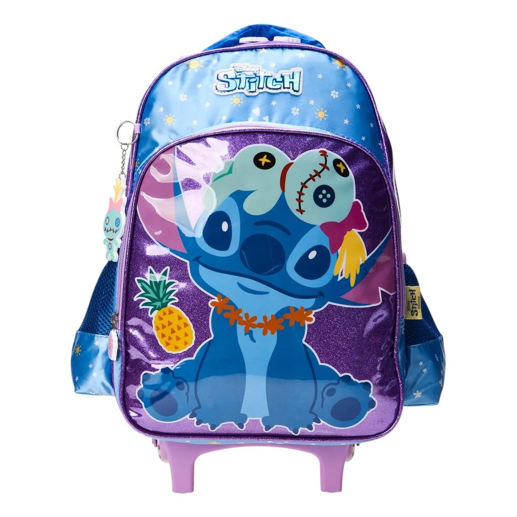 Mochila Escolar P/ Meninas Stitch Com Rodinhas Luxcel Cor Violeta Desenho do tecido Liso