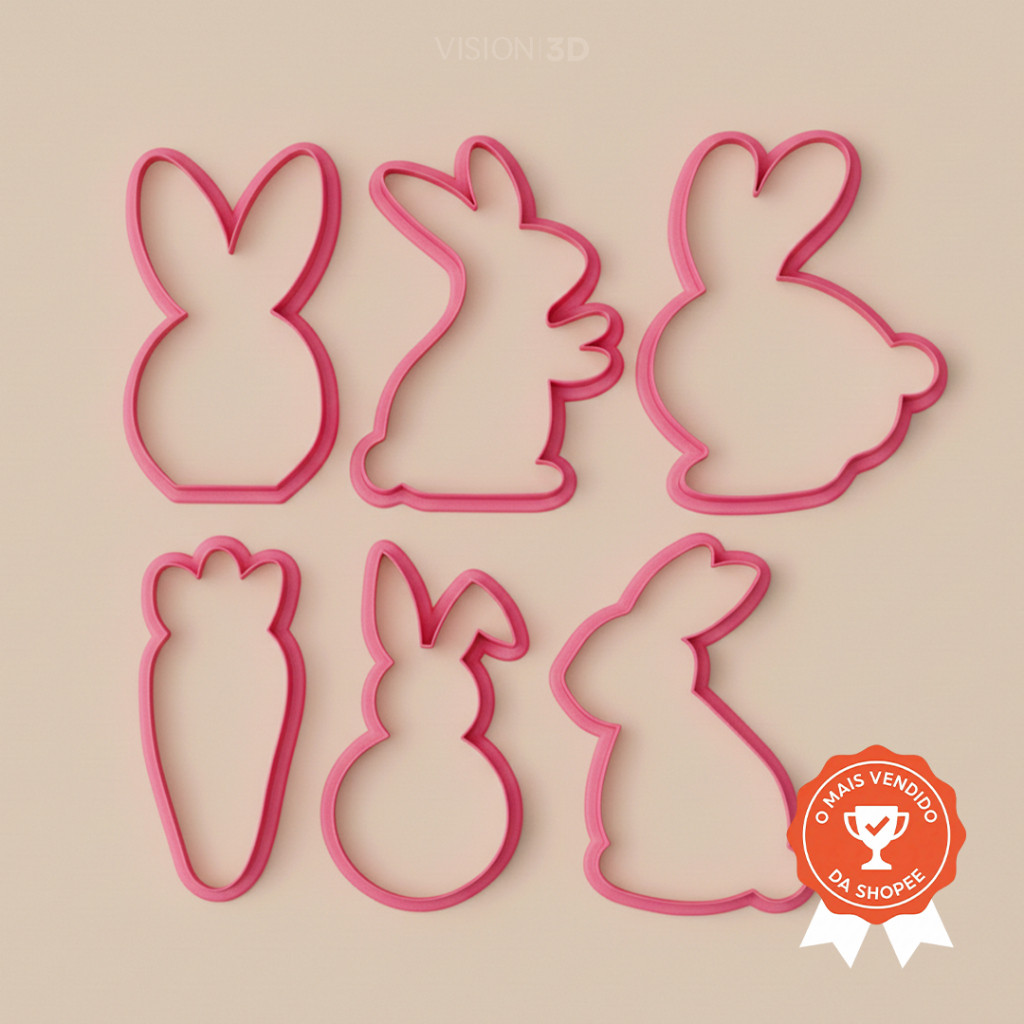 Kit Cortadores de Biscoito Páscoa 6 Peças Coelho Ovo Cenoura Confeitaria - Cortador Personalizado