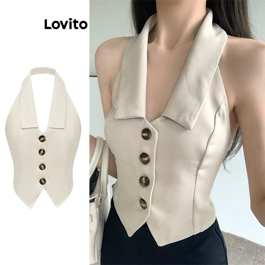 Lovito Regata Feminina Casual Lisa Com Botões Frontais (tamanho Pequeno) L86ED236