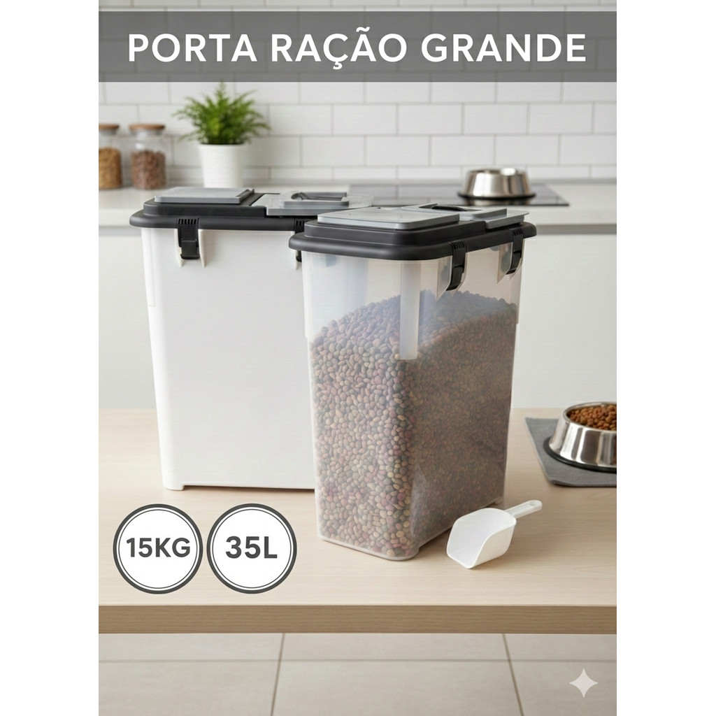 Pote Porta Ração 15kg Mec Box 35 litros com Tampa Hermética e Alças Laterais Anti-formiga container cachorro e gato em Oferta na Shopee