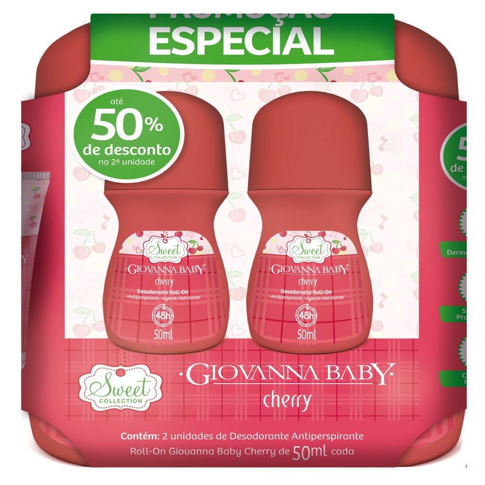 Kit Desodorante Giovanna Baby  Cherry Rollon 2 Unidades 50ml Cada