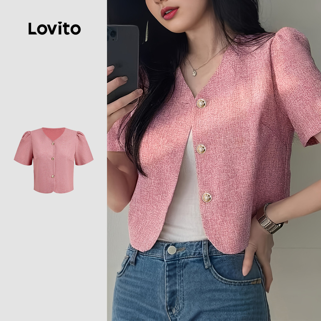Lovito  Blusa Elegante Botão Frontal Clássica e Versátil Blusa Rosa Primavera/verão para Mulheres. L172LD1762 em Oferta na Shopee