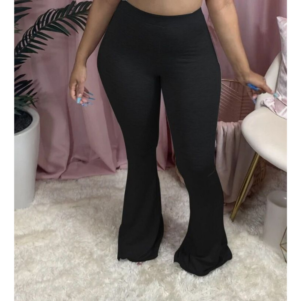 Calça Flare Bailarina Preta Plus Size Legging Suplex Grossa E Cintura Alta do P ao G3 em Oferta na Shopee