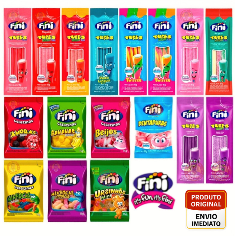Kiit Balas Fini Sabores Variados Balas de Gelatinas Tubes Cítricas Azedinhas 15g
